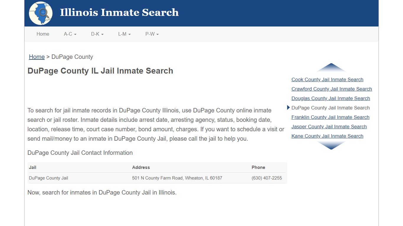 DuPage County IL Jail Inmate Search