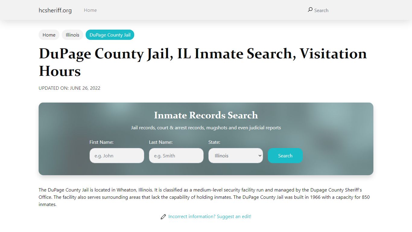 DuPage County Jail, IL Inmate Search, Visitation Hours